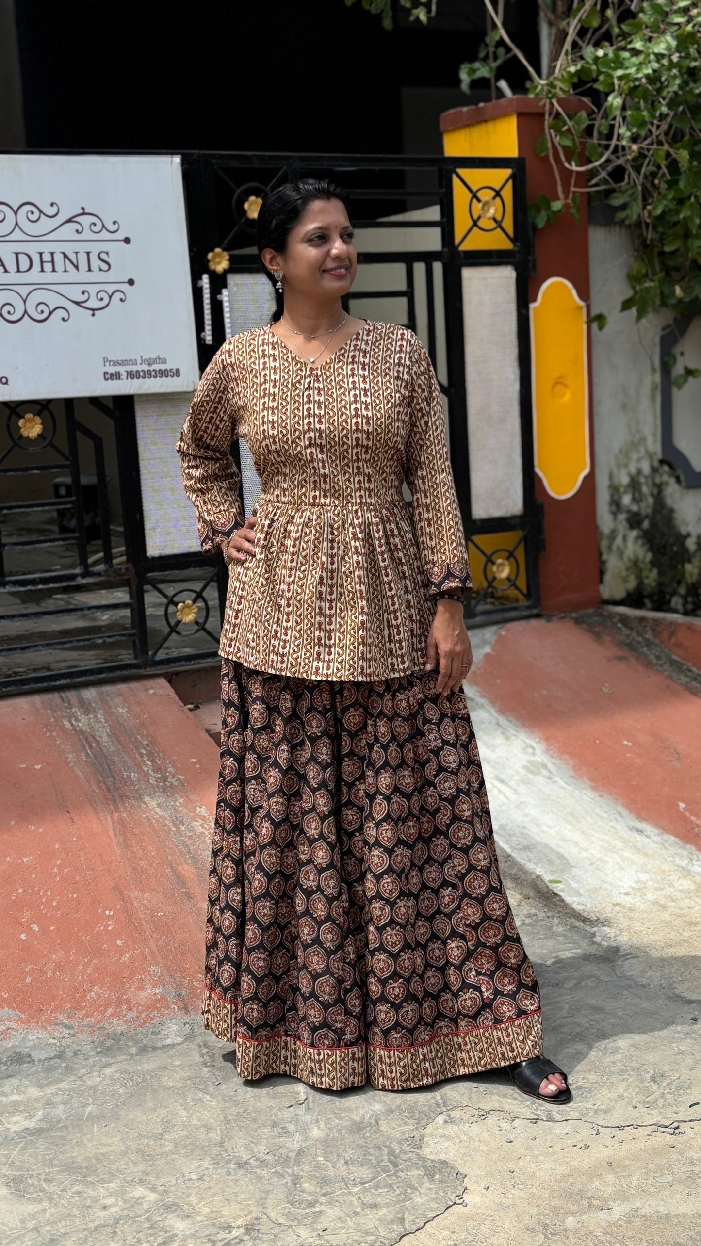 Rust Brown and Maroon Hand Block Printed Cotton Lehenga Set