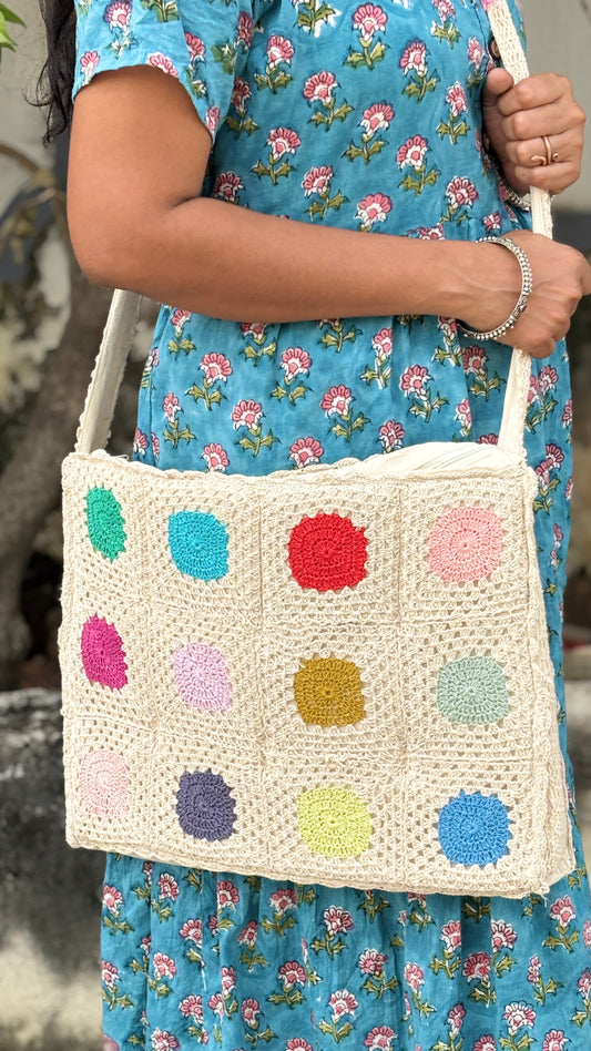 Handcrafted Crochet Tote with Color Pop Circles