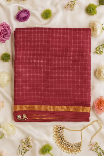 Red Checkered Zari Kota Cotton Saree