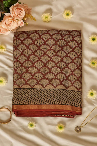 Classic Maroon Scalloped Kota Cotton Saree