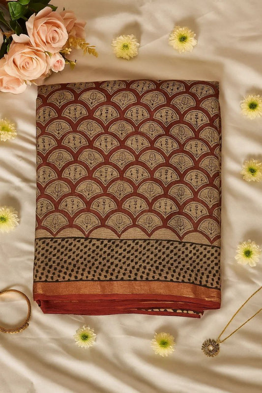 Classic Maroon Scalloped Kota Cotton Saree
