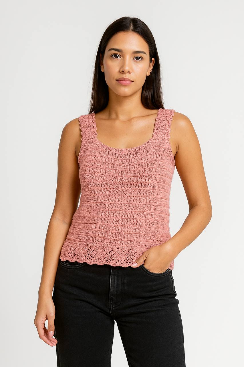 Dusty Rose Hand-Crocheted Cotton Tank Top