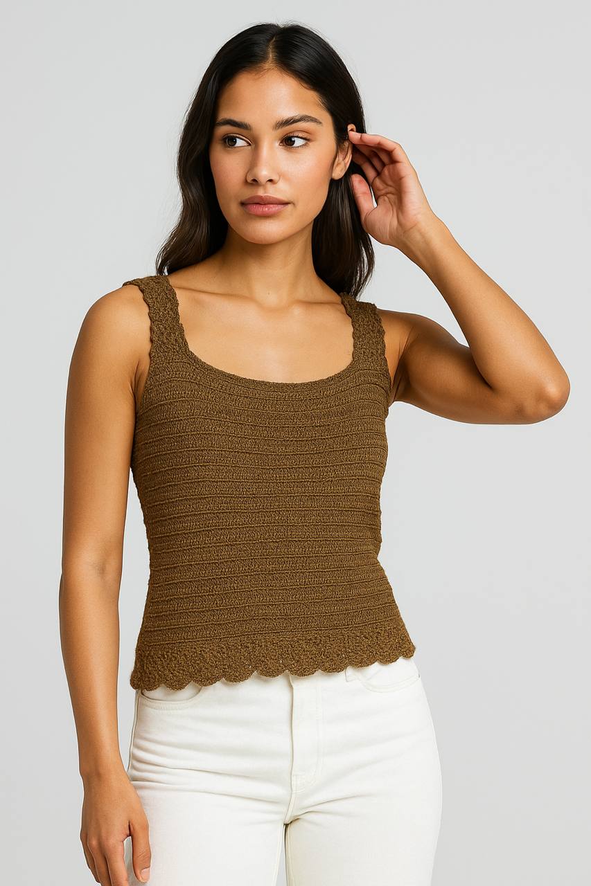 Earthy Brown Hand-Crocheted Cotton Tank Top