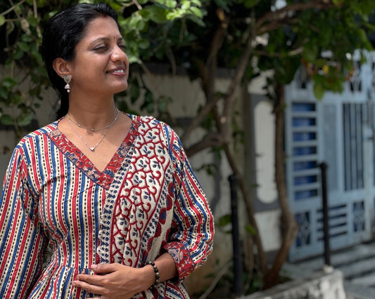 Maroon Hand-Printed Cotton Lehenga Set