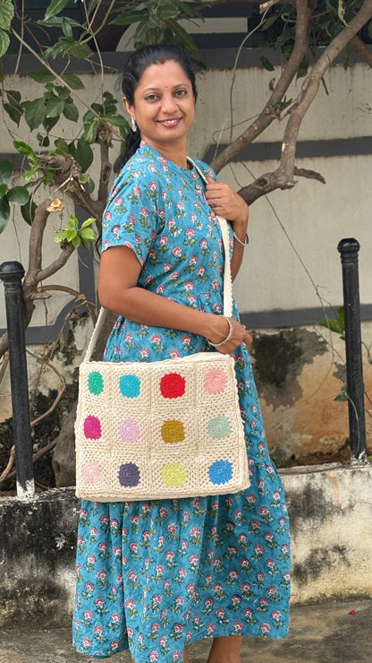 Handcrafted Crochet Tote with Color Pop Circles