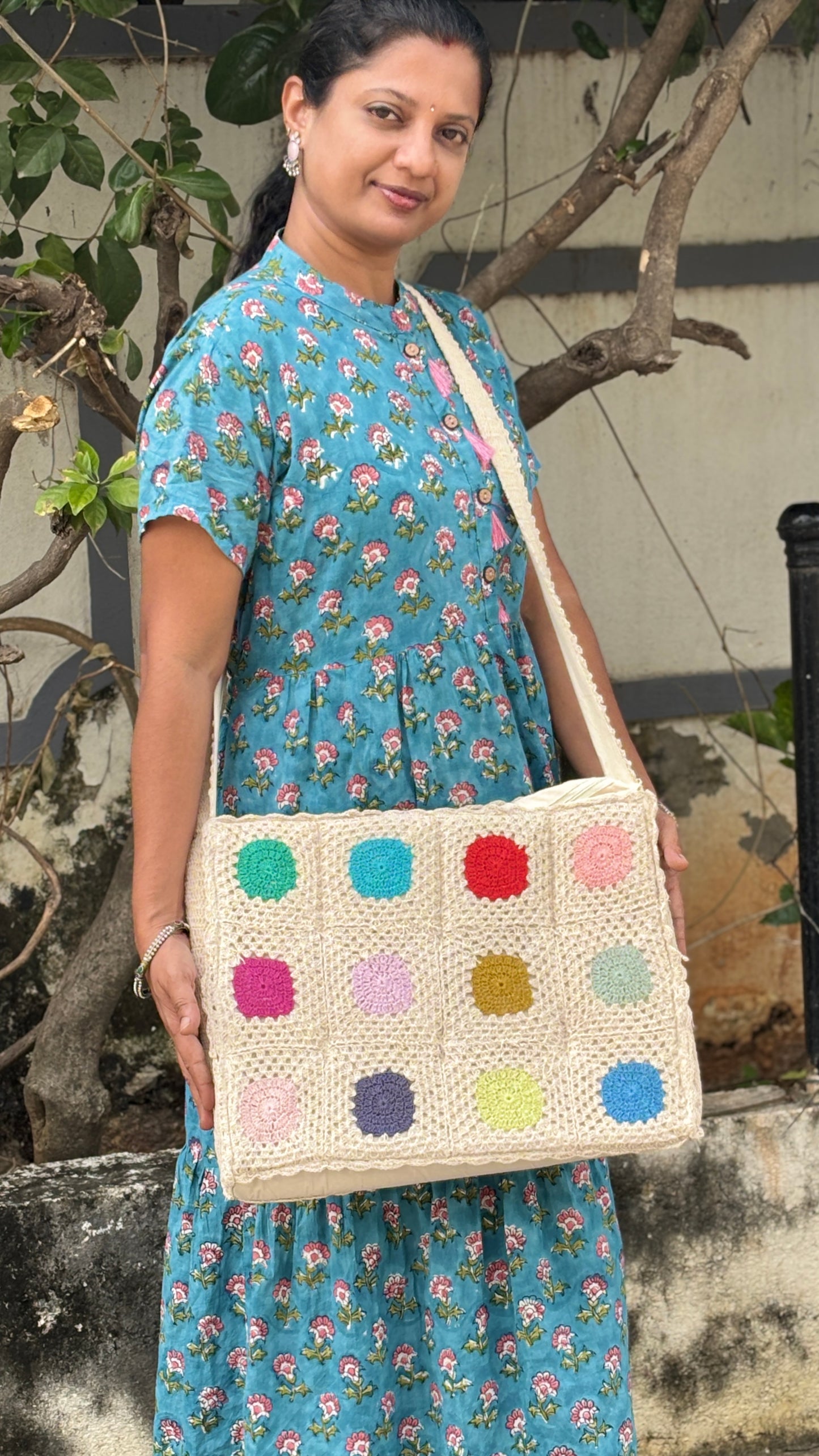 Handcrafted Crochet Tote with Color Pop Circles
