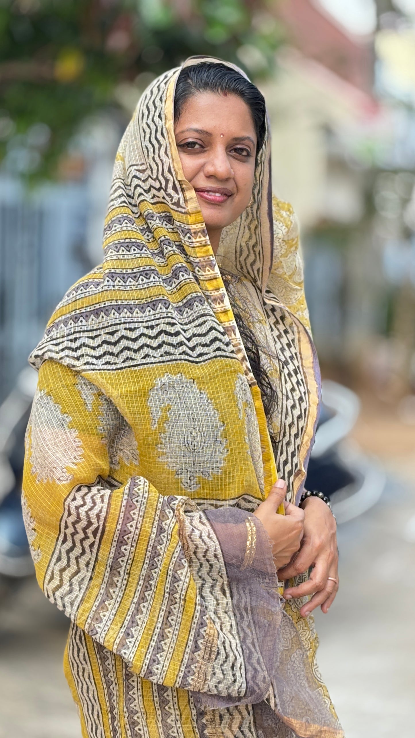 Yellow & Mauve Kota Cotton Saree