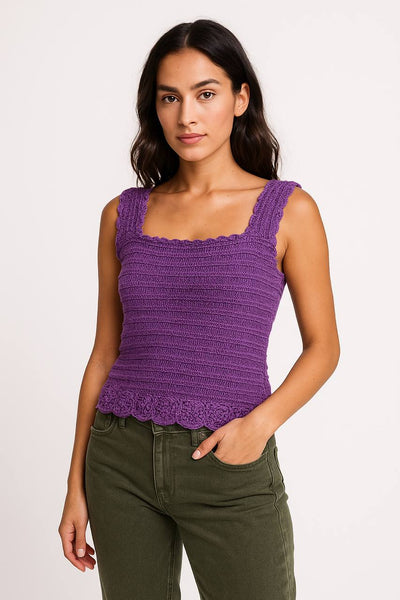 Purple Crochet Cotton Tank Top