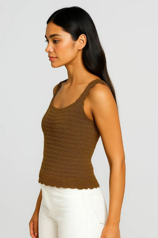 Earthy Brown Hand-Crocheted Cotton Tank Top