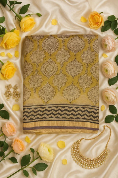 Yellow & Mauve Kota Cotton Saree