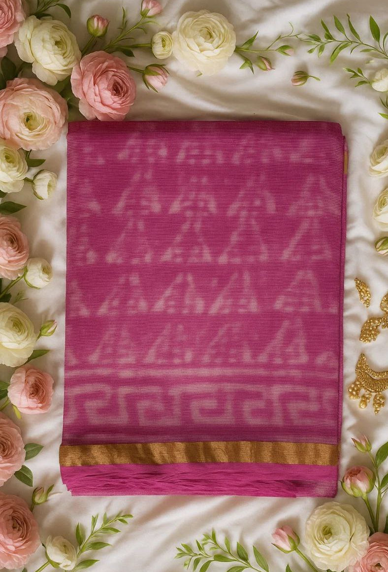 Fuchsia Pink Zari Kota Cotton Saree