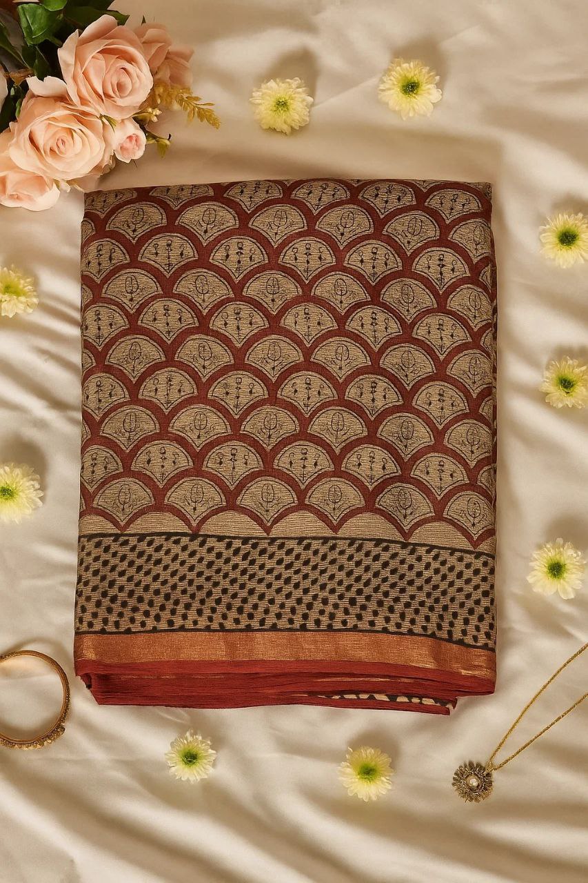 Classic Maroon Scalloped Kota Cotton Saree